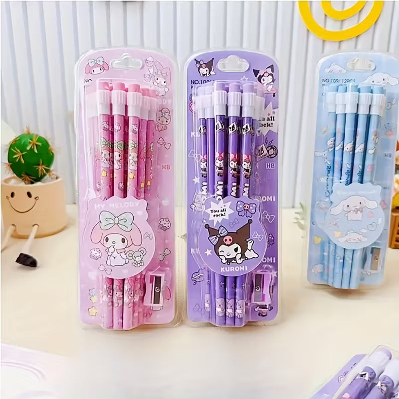 ✏️ 12 Pcs Colorful Pencils with Top Erasers & Sharpener 🧽🖍️