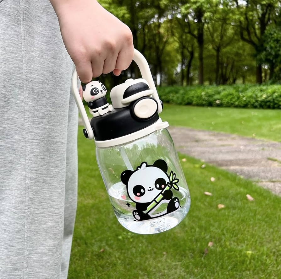 🐼✨ Cute Straw Pop Cup Panda – Glass Water Bottle for Kids & Teens 💧🥤