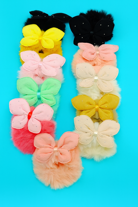 Colourful Bow Fur Hair Accessories
