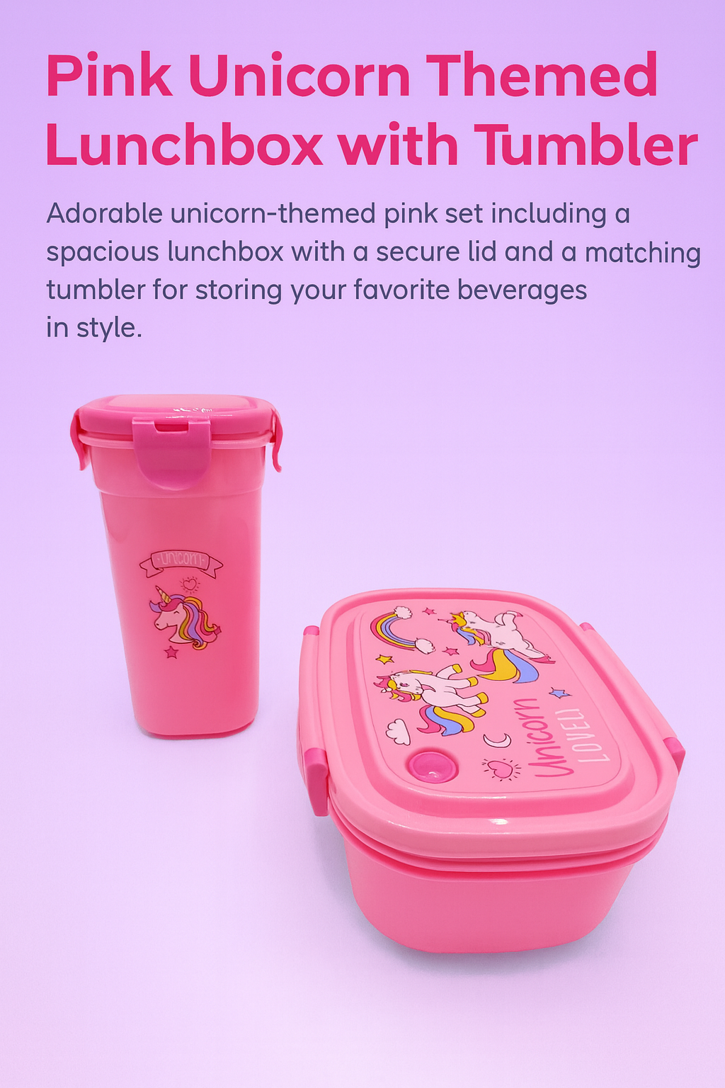 Pink Unicorn Lunchbox with Matching Tumbler