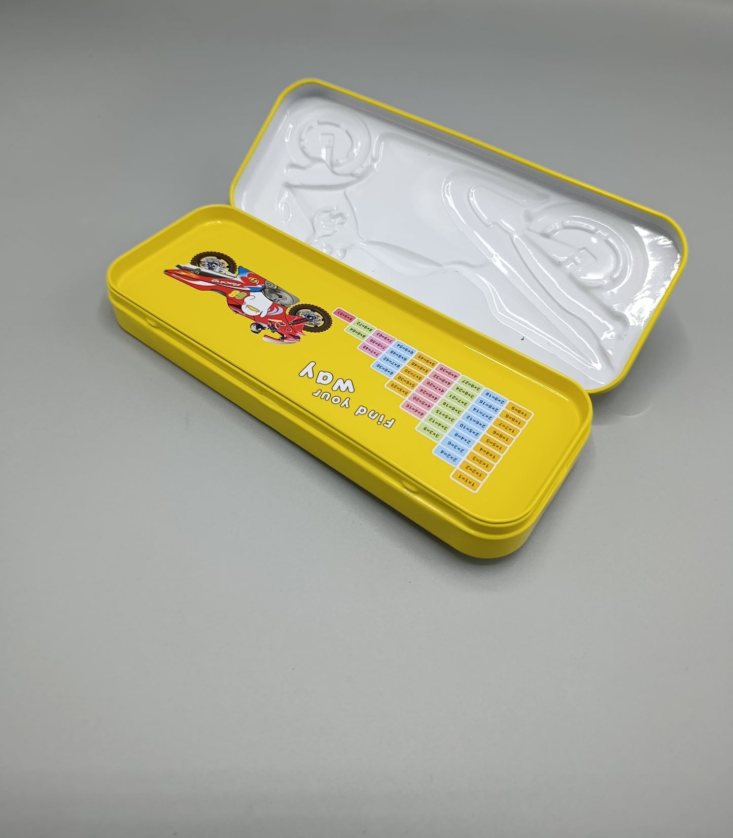 Cartoon Metal Car Style Kids Geometry Box 2 In 1