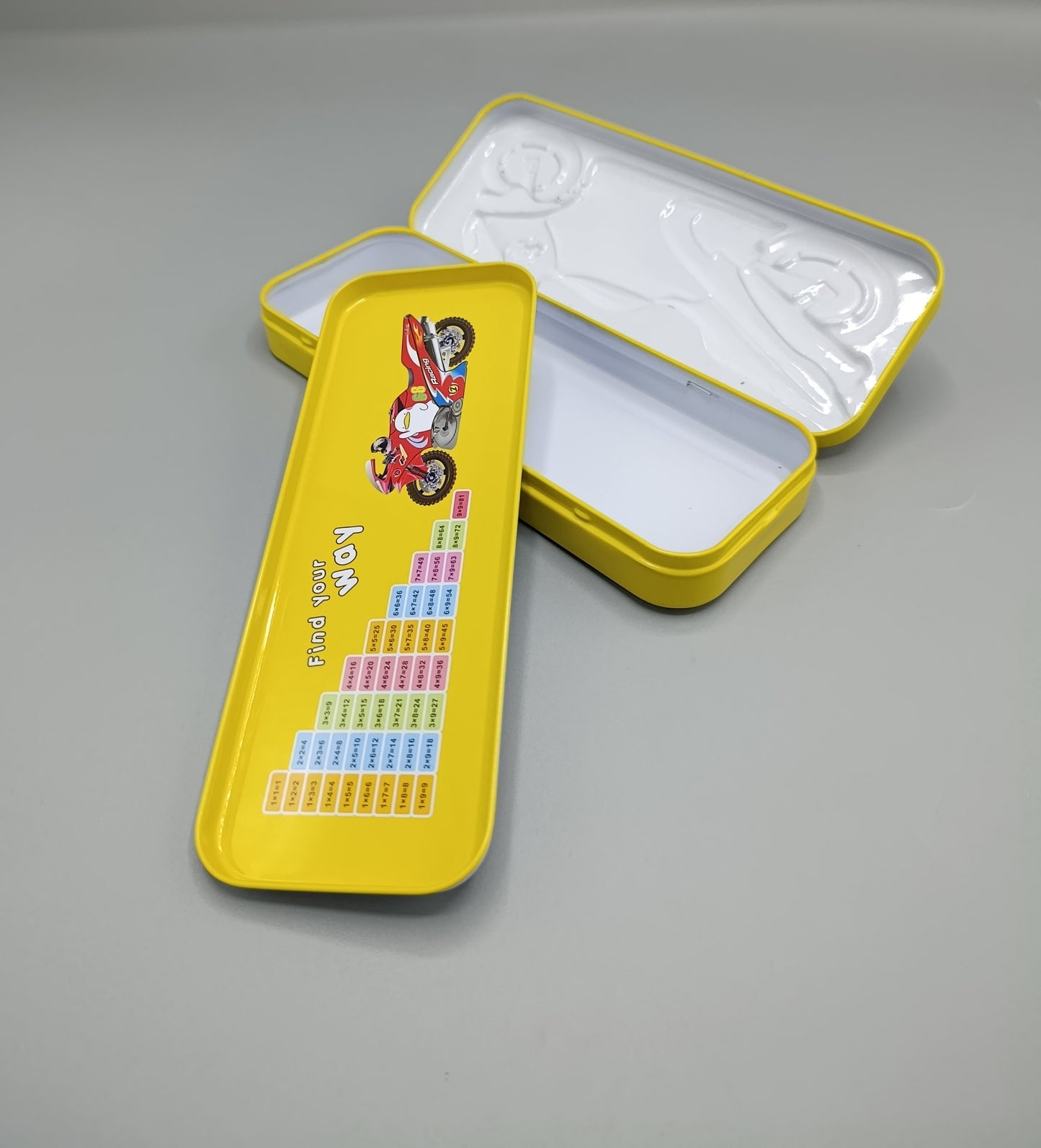 Cartoon Metal Car Style Kids Geometry Box 2 In 1