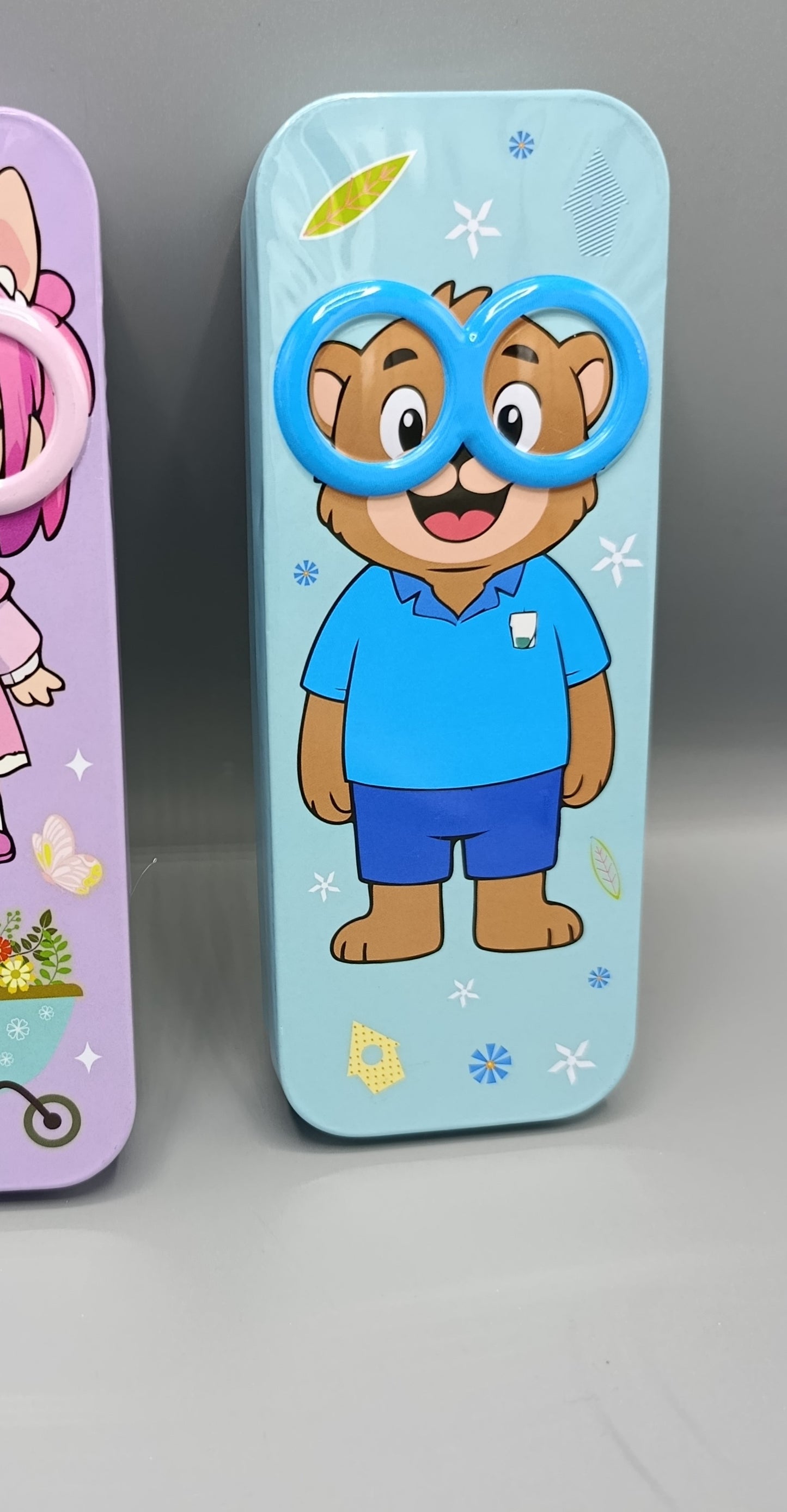 Cartoon Metal Car Style Kids Geometry Box 2 In 1