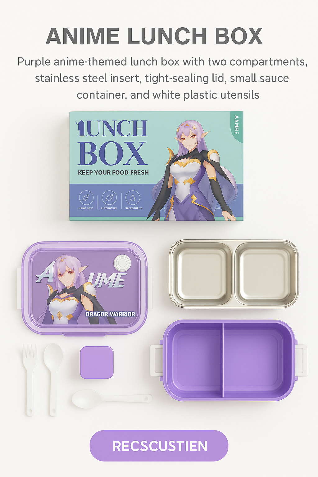 Anime Dragon Warrior Purple Lunchbox Set