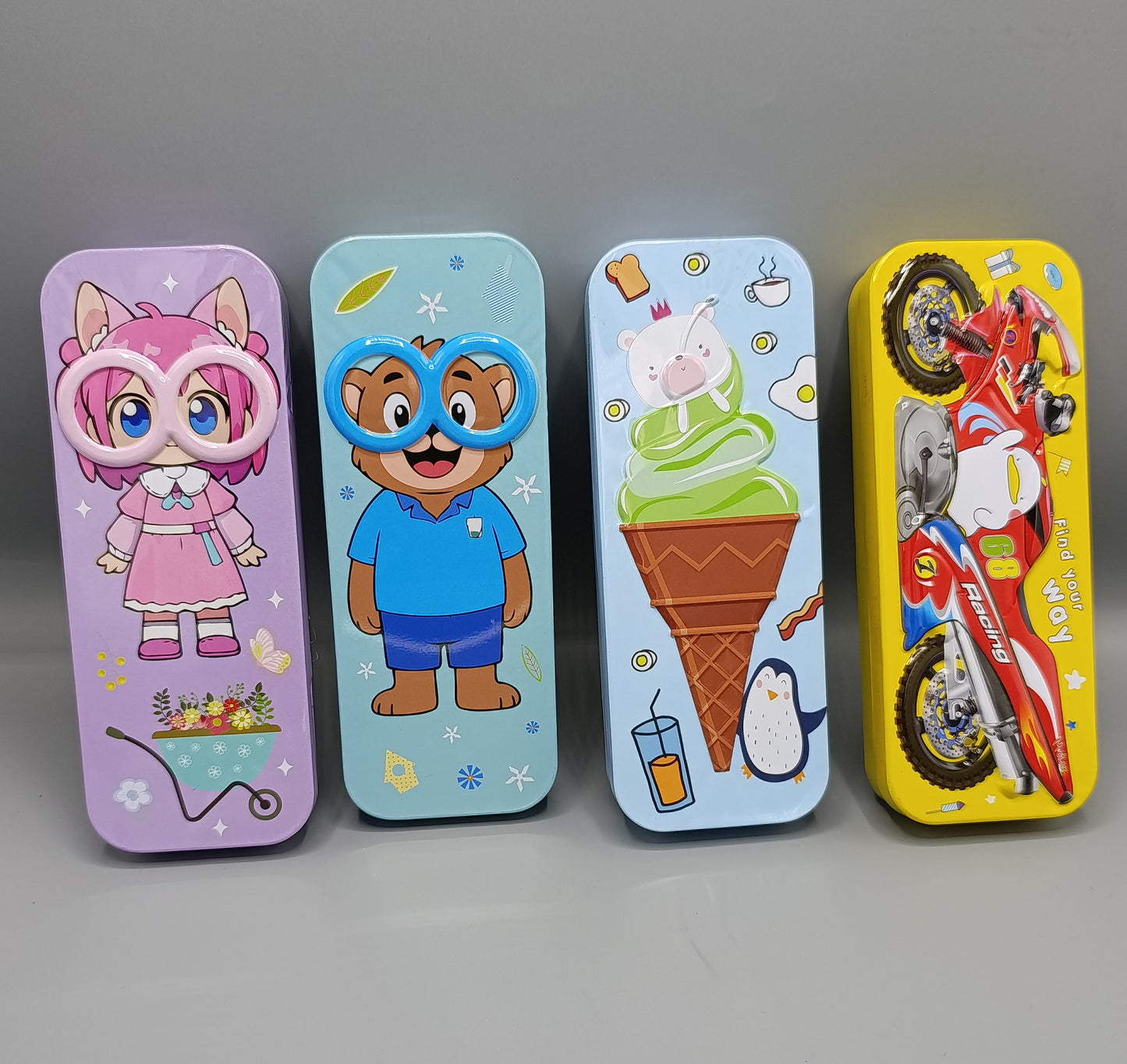 Cartoon Metal Car Style Kids Geometry Box 2 In 1