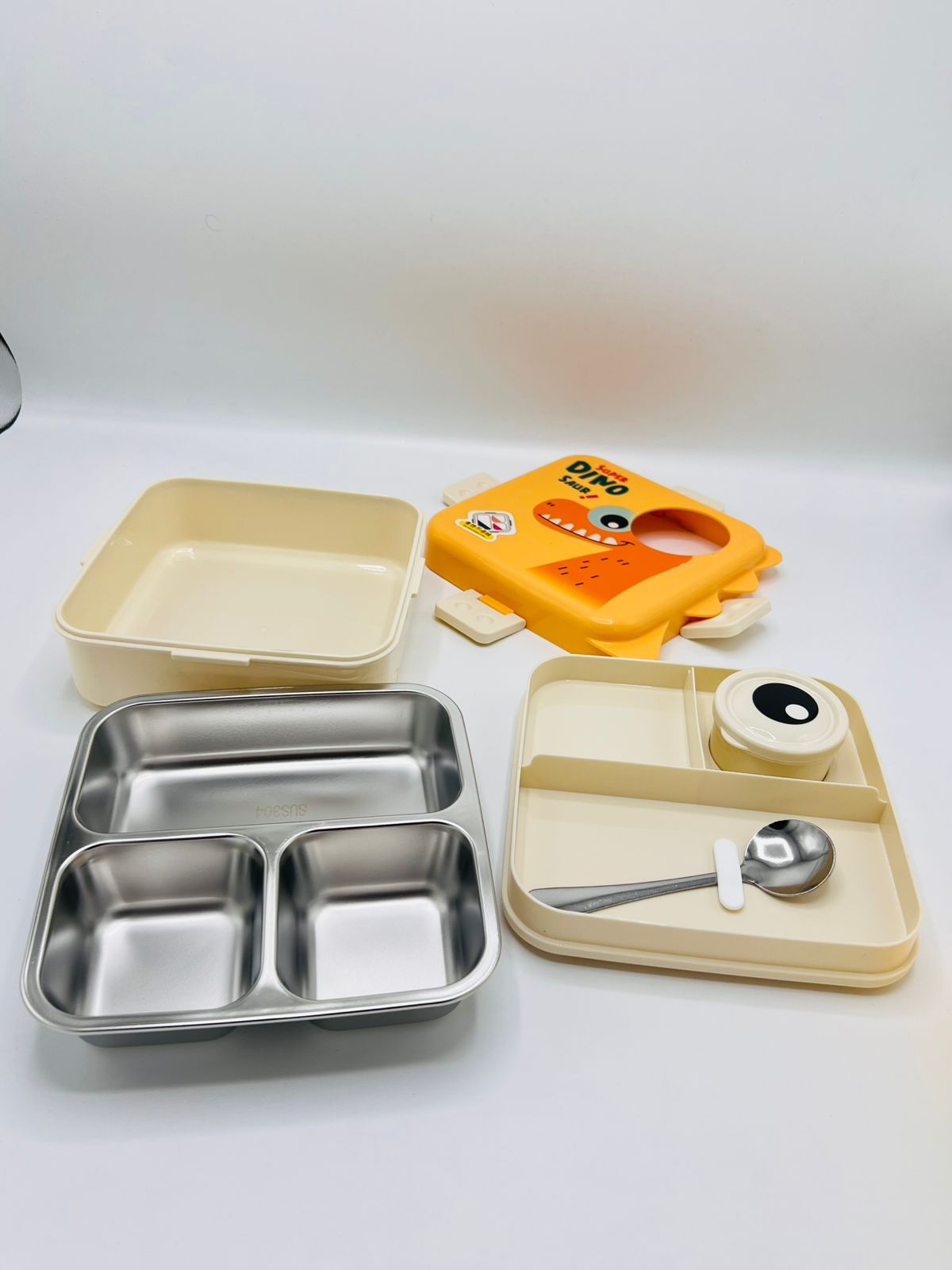🦖🍱 Super Dino 2-Layer Stainless Steel Lunch Box 🥪✨
